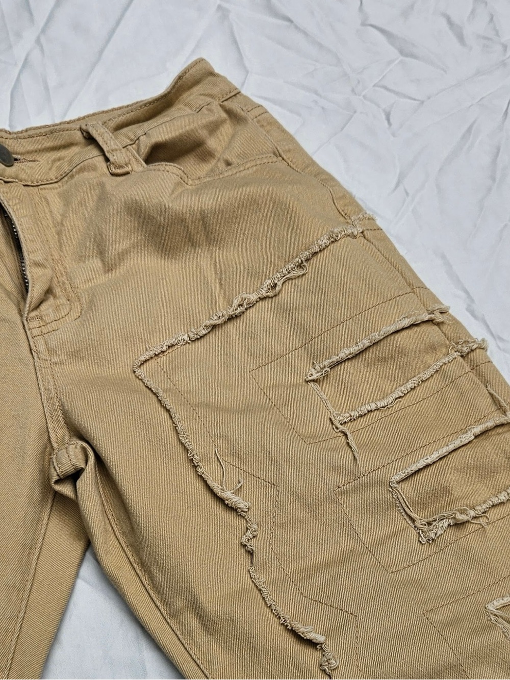 Beige/Tan Distressed Cotton Blend Pants - Size 30